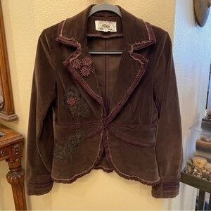 FLAIR COLLECTION Women Brown Embellished Corduroy Boho Blazer-Medium-Fit Small